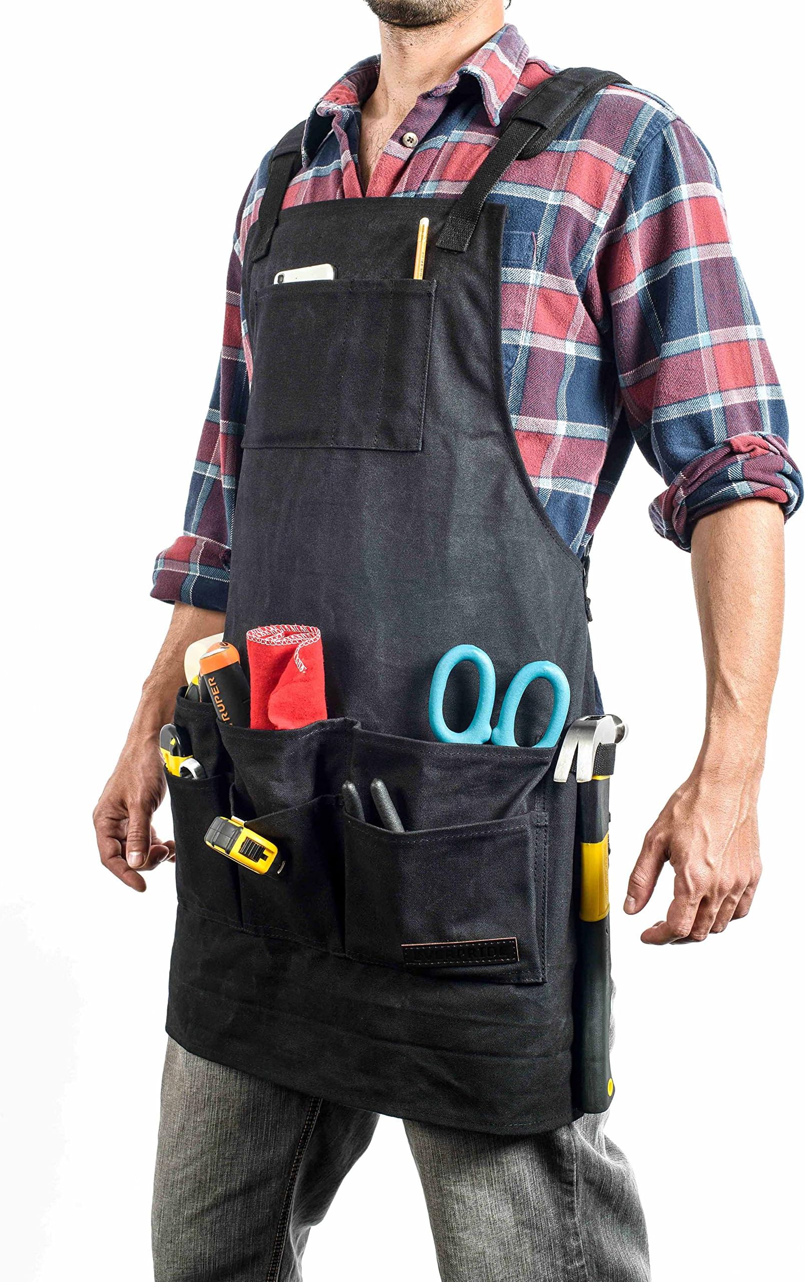 Premium 11 Pocket Waxed Canvas Work & Tool Apron | Heavy Duty Shop Apron for Men & Women | Waterproof & Durable for Woodworking, Carpenters, and More | Reinforced Straps & Adjustable Up To XXL