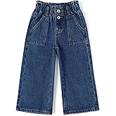 KIDSCOOL SPACE Baby Girls Jeans,Toddler Elastic Waist with D-Ring Slant Pockets Wide-Leg Denim Pants
