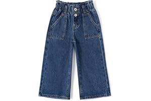 KIDSCOOL SPACE Baby Girls Jeans,Toddler Elastic Waist with D-Ring Slant Pockets Wide-Leg Denim Pants