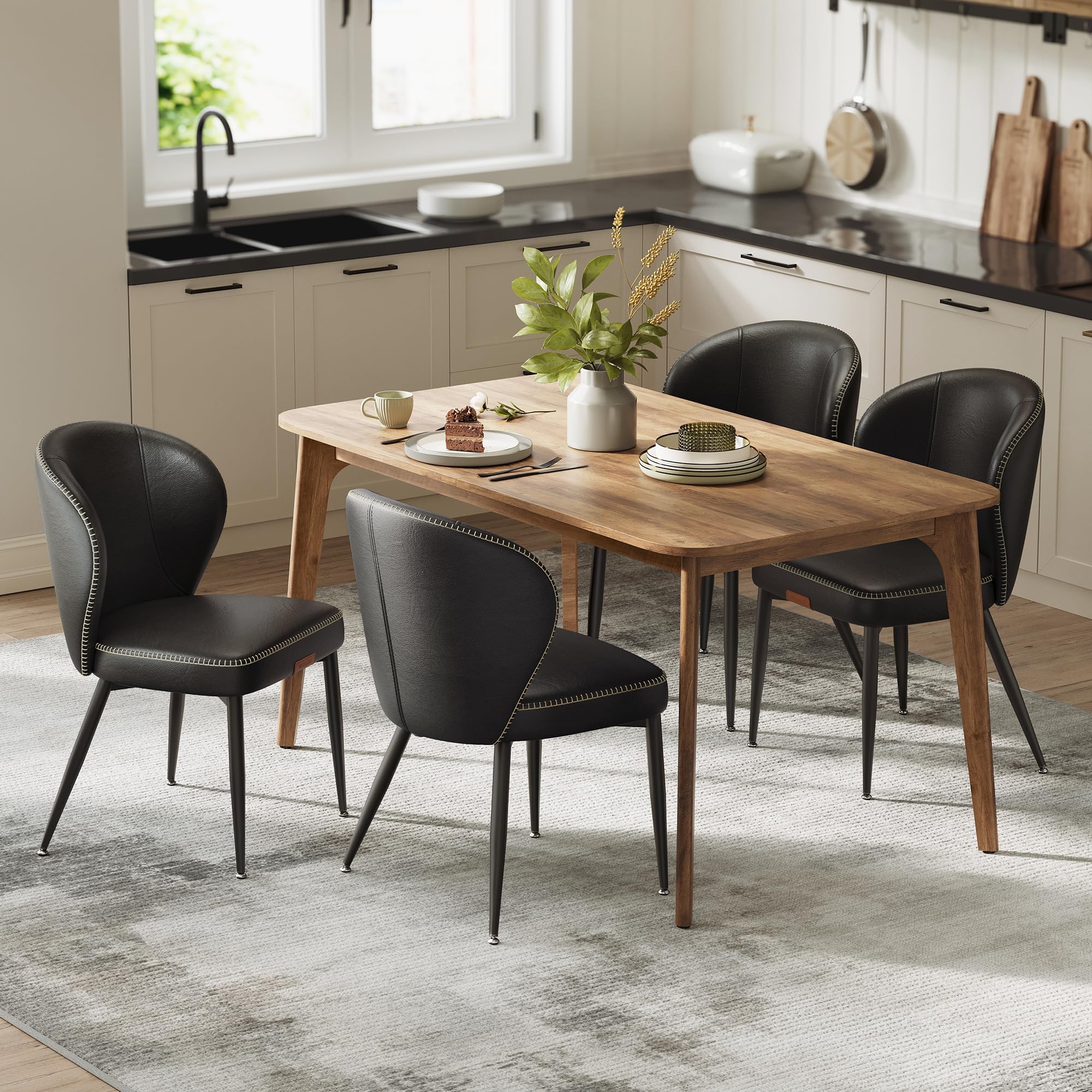 Photo 1 of **Only 3**VASAGLE EKHO Collection - Dining Chairs Set of 4, Upholstered Kitchen Chairs, Comfortable Seat, Synthetic Leather with Stitching, Mid-Century Modern, Easy Assembly, Living Room Lounge, Ink Black ( chairs only )