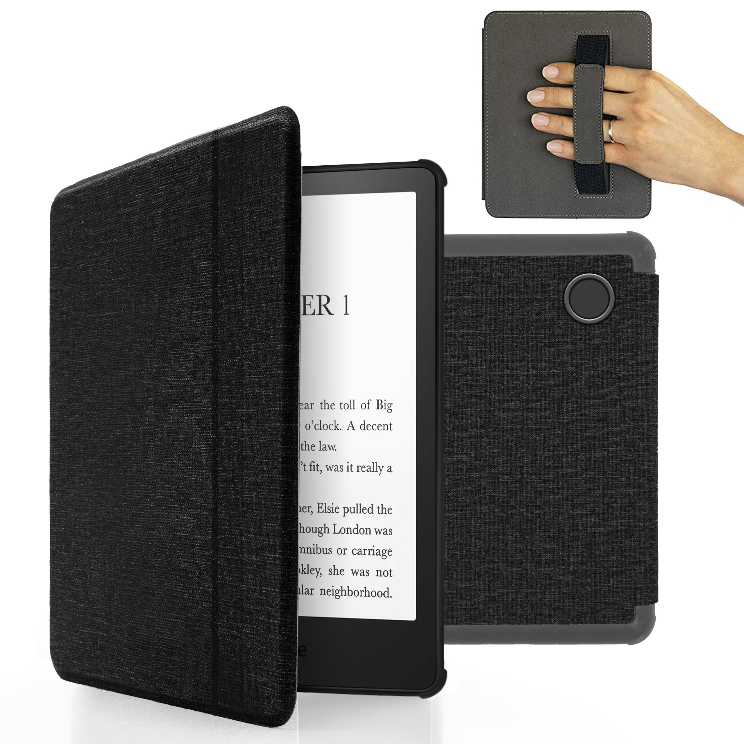 MyGadget Cover compatible Tolino Vision 5 | Kobo Libra H2O Magnetic Flip Case - Bookstyle Protector with Elastic Hand Strap - Black — image 1