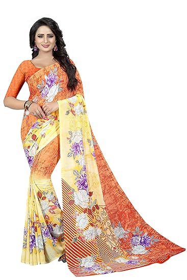 georgette with Blouse Piece Saree (SDPL-KIMAYA 01_ Orange_ Free Size)