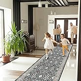 2x12 Non Slip Runners for Hallways: Washable Long Ultra Soft Kitchen Rug Vintage Floor Mat for Living Room Bedroom Accent Farmhouse Door Mat for College Dorm Stain Resistant Area Rug (Black, 2x12)
