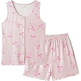 Vopmocld Girls Button Down Pajama Sets Sleeveless Tank Top with Shorts for Teen Girls Summer Casual Clothes Loungewear