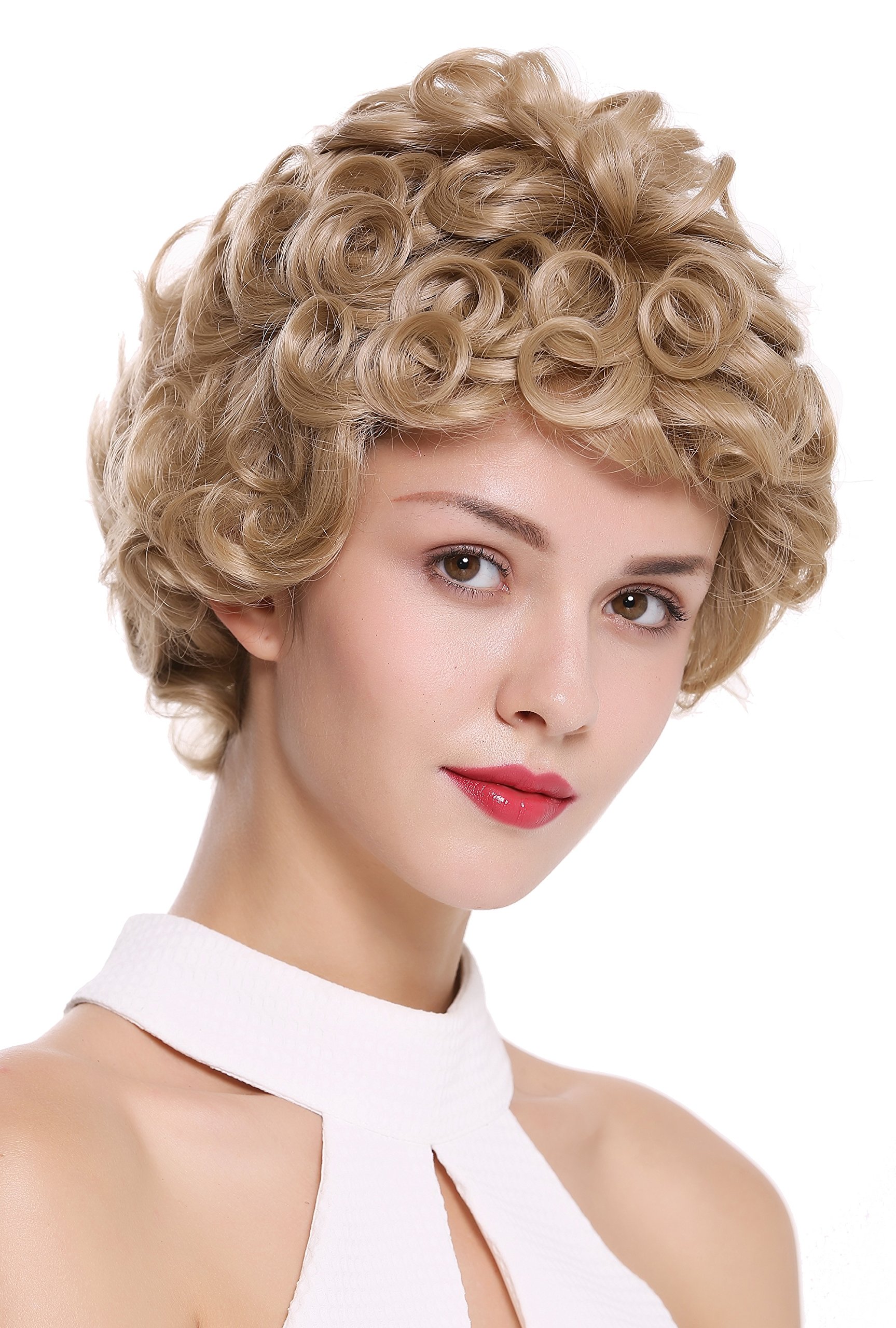 WIG ME UP - DW2308-FHT-MF-16 Quality women's wig lady monofilament handmade short curls curly blonde
