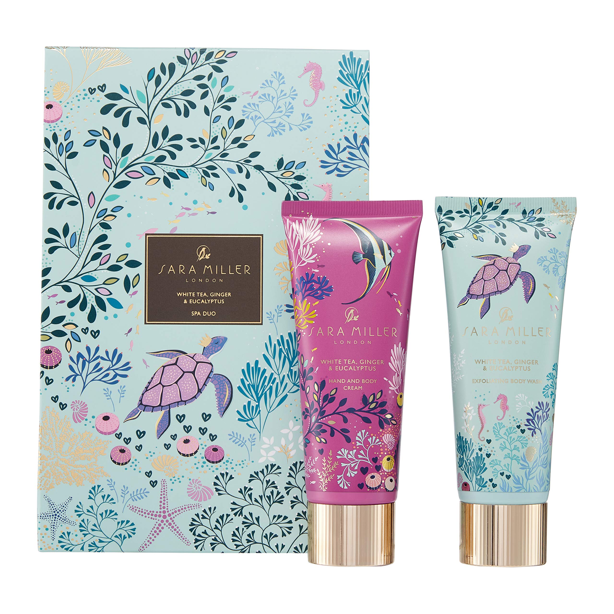 Sara Miller London Hand and Body Cream and Exfoliating Body Wash x2 75ml, Spa Duo, Moisturiser, Shea Butter, Travel Size, Vegan and Cruelty Friendly, Beauty Gift For Her โ image 1