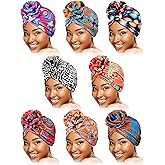SATINIOR 8 Pcs Women Turban Head Wraps for Women African Pattern Knot Headwrap Bohemian Print Pre Tied Flower Knot Bonnet Hat