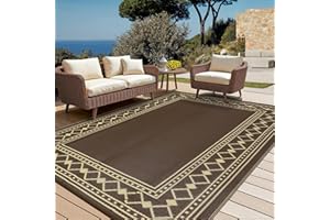 Garvee 9x12 Outdoor Camping Rug Contemporary Portable Washable Bordered Brown Area Rug for Beach Garden Large Patio Modern Di