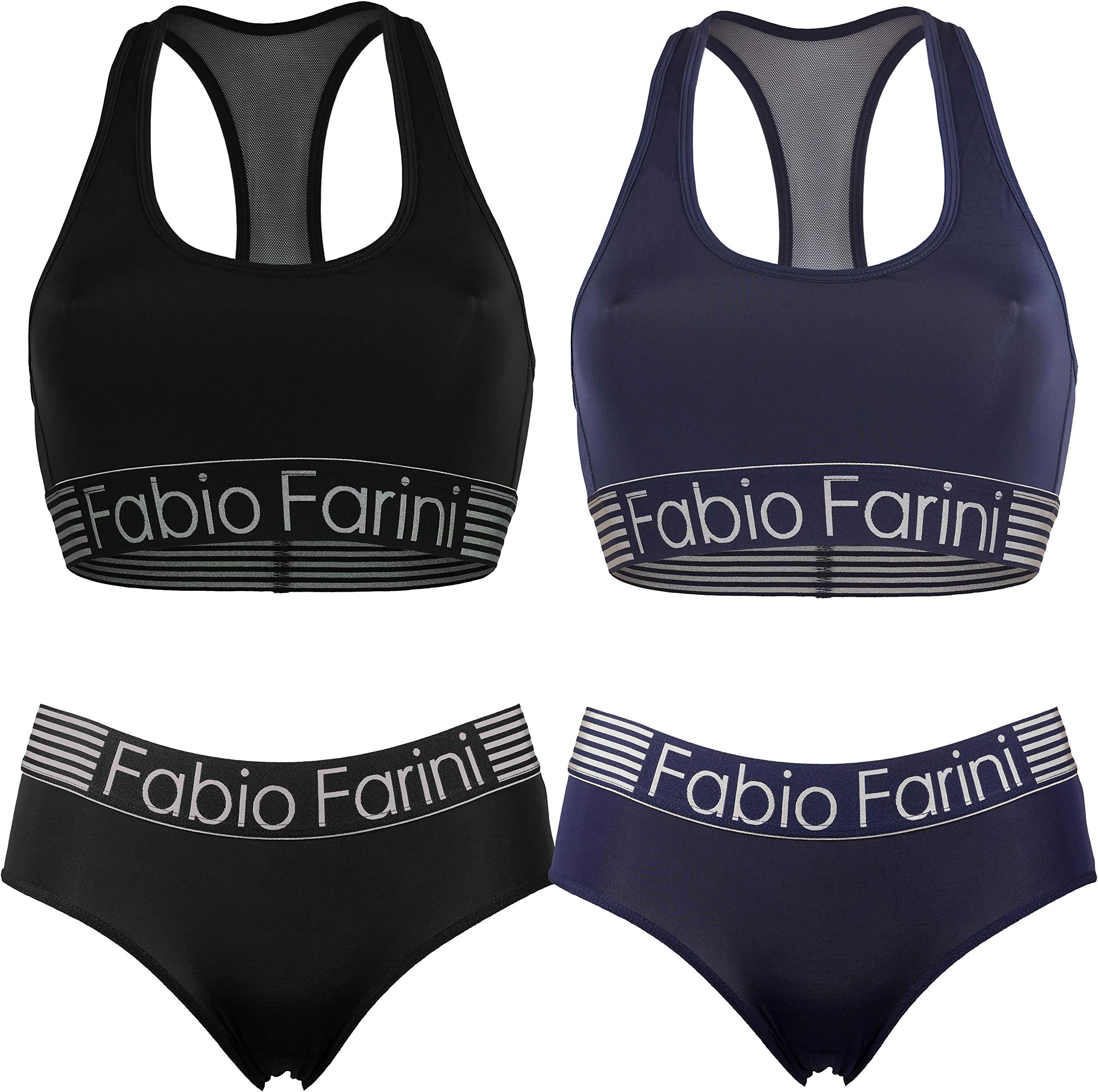 Sports Underwear Set with Racerback Bralette and Panty in Black or Dark Blue