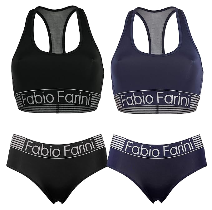 Fabio Farini Sport-BH Set, Racerback-BH und passende Panty in Schwarz oder Marineblau