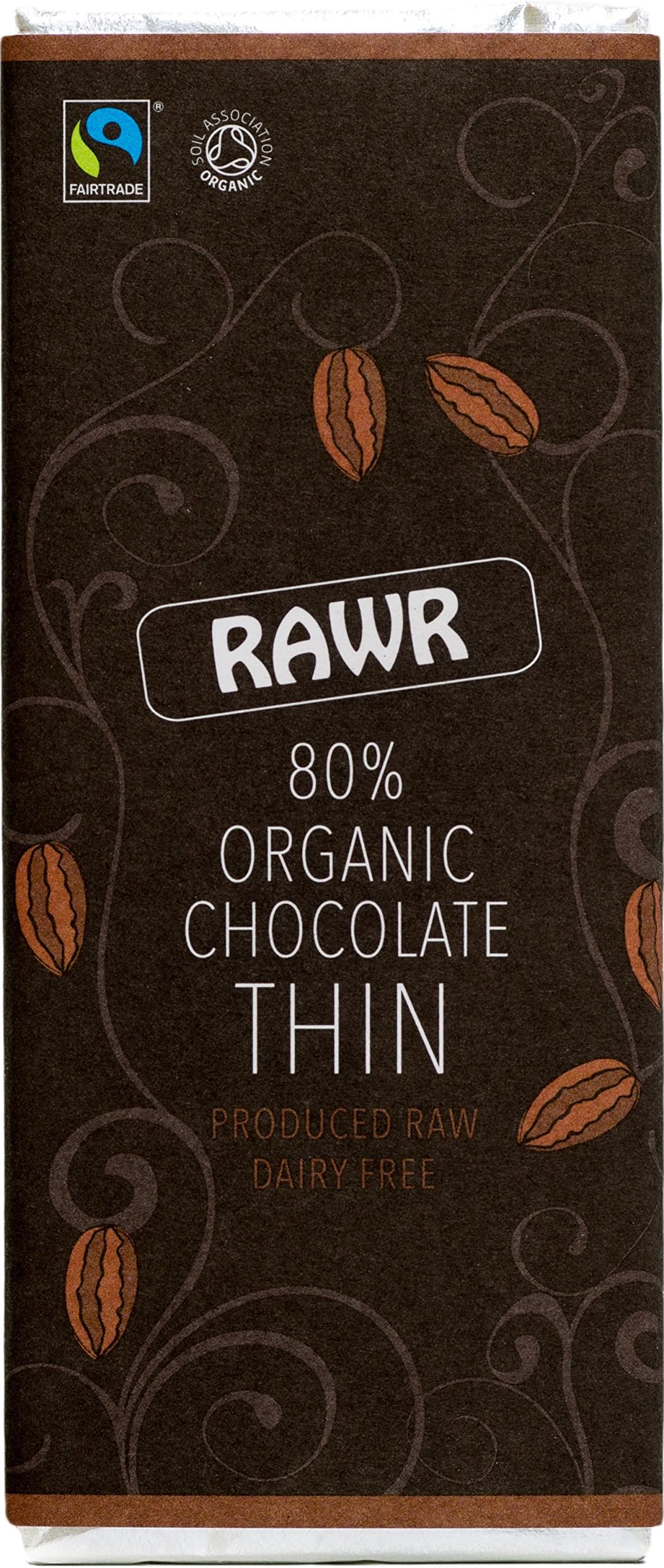 Rawr Organic 80% Chocolate Thin Bar, 30g (Pack of 8)