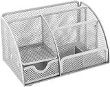 Osco Small Wiremesh Desk Organiser 5 Compartments 1 Drawer Silver view 2
