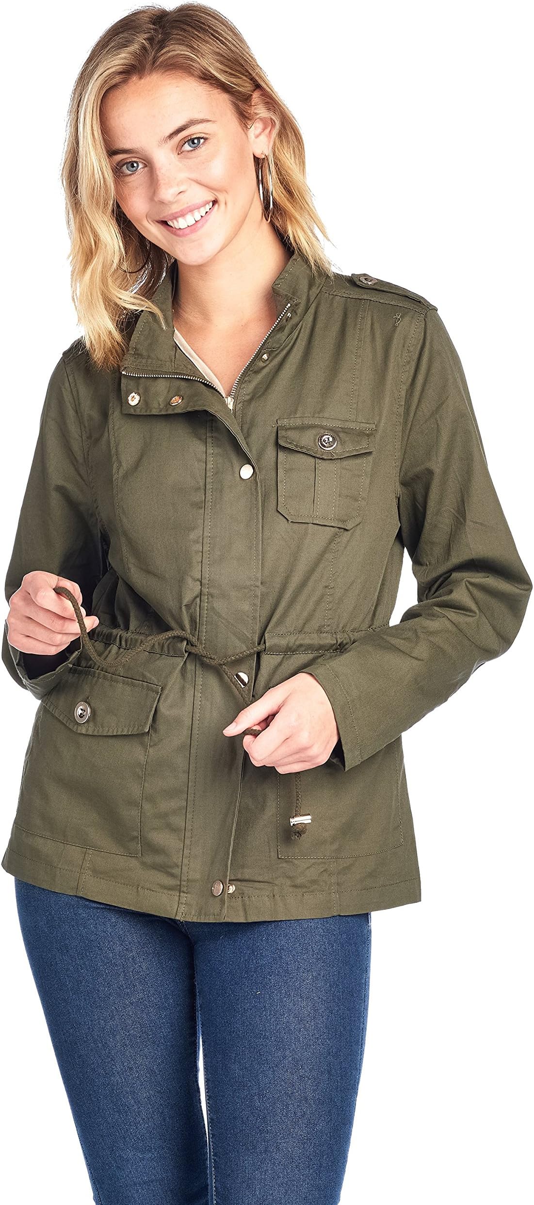 Zip Up Lightweight Military Versatile Utility Anorak Street Fashion Drawstring Adjustable Waist Jacket