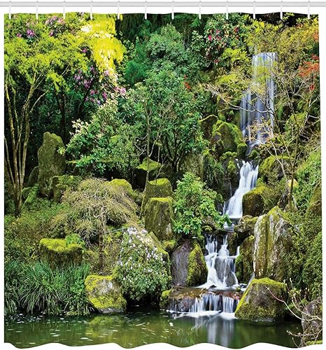 Taquxinlaowan Asiatischer Duschvorhang Baume Laub Steingarten Druck Fur Badezimmer Amazon De Kuche Haushalt