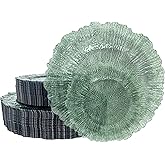 U-QE 60PCS Clear Green Plastic Plates - Green Plates Disposable Heavy Duty - Disposable Plastic Plate for Party, Weddings and Formal Occasions Including 30 Dinner Plate 10" & 30 Appetizer 7"