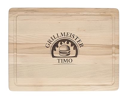elasto Schneidebrett mit Gravur und Saftrille Holzbrett Personalisiert Frühstücksbrett mit Name aus Massivem Buchenholz 40 x 