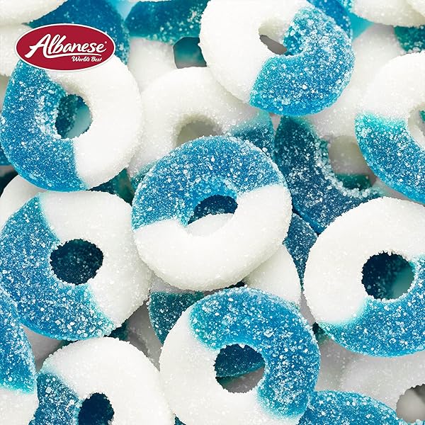 ALBANESE CANDY, GUMMI BLUE RASPBERRY RINGS, 4.5-POUND BAG
