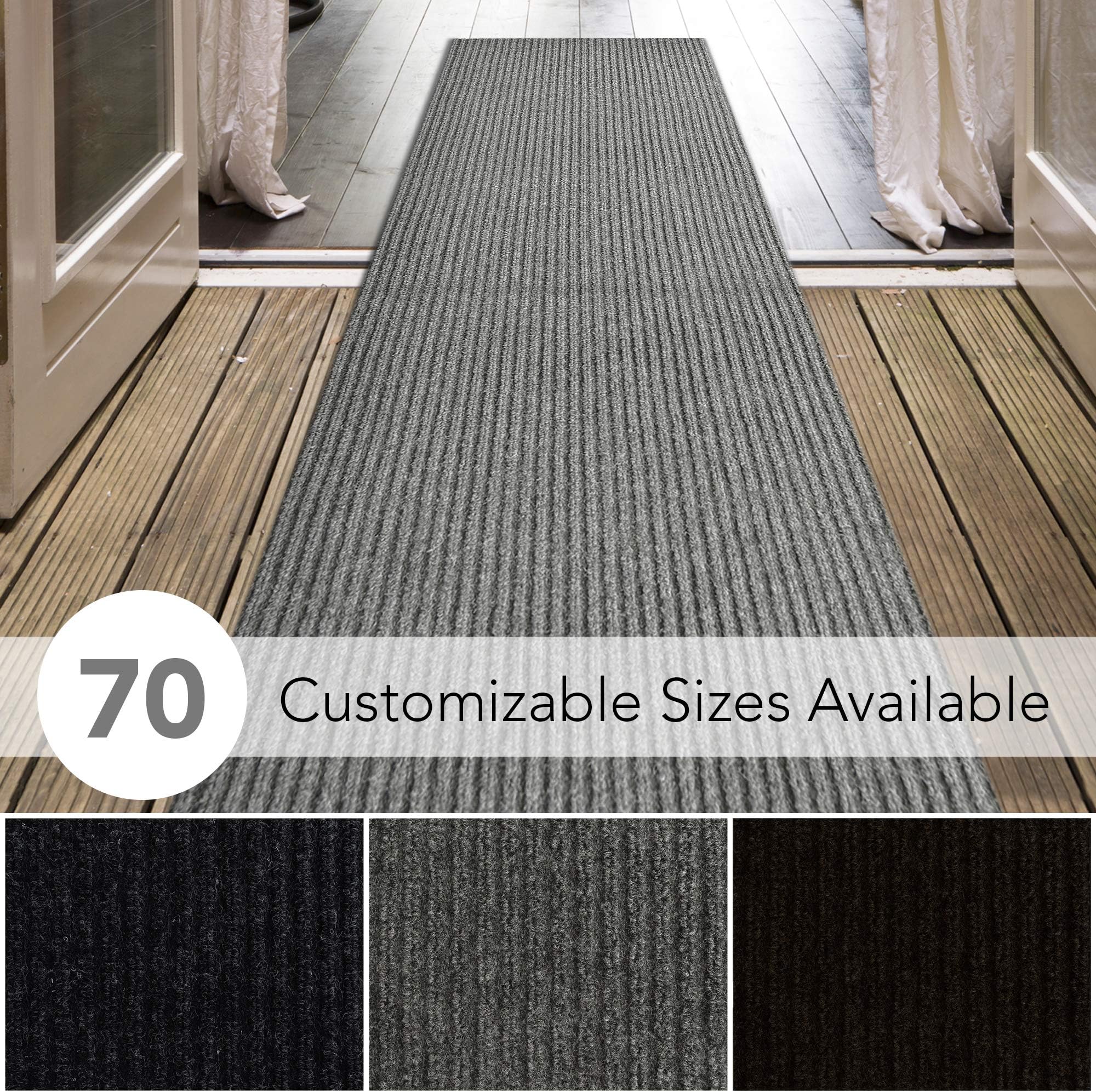 iCustomRug Spartan Weather Warrior Duty Indoor/Outdoor Utility Ribbed in 3ft,4ft,6ft Widths 70 Custom Sizes with Natural Non-Slip Rubber Backing 4' x 10' in Grey