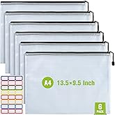 Mesh Zipper Pouch, 6PCS Waterproof Plastic Mesh ZipperBag, A4 Size Tear-Resistant Document Pouch, Extra Large Zip File Bags, for School Office Supplies Home Travel Storage(13.5×9.5 Inch)