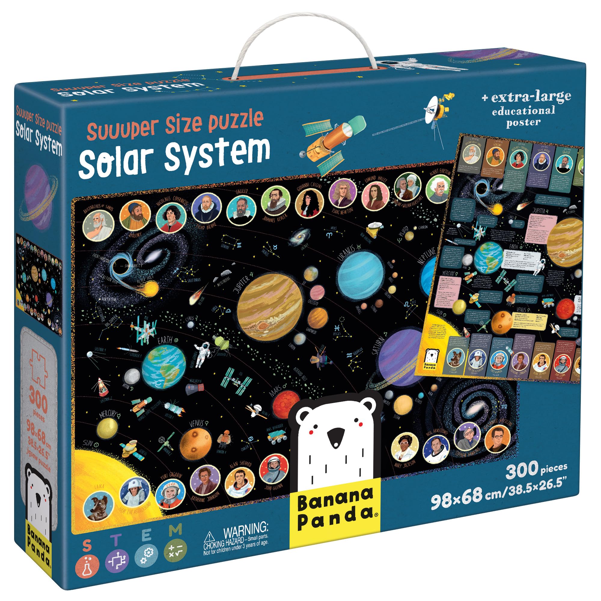 Banana Panda 49110, Suuuuper Size Puzzle Solar System, Large 300 Piece Floor Puzzle and Extra Large Learning Poster with Space Facts, Early Mint Learning Activity for Children from 7 Years and Above