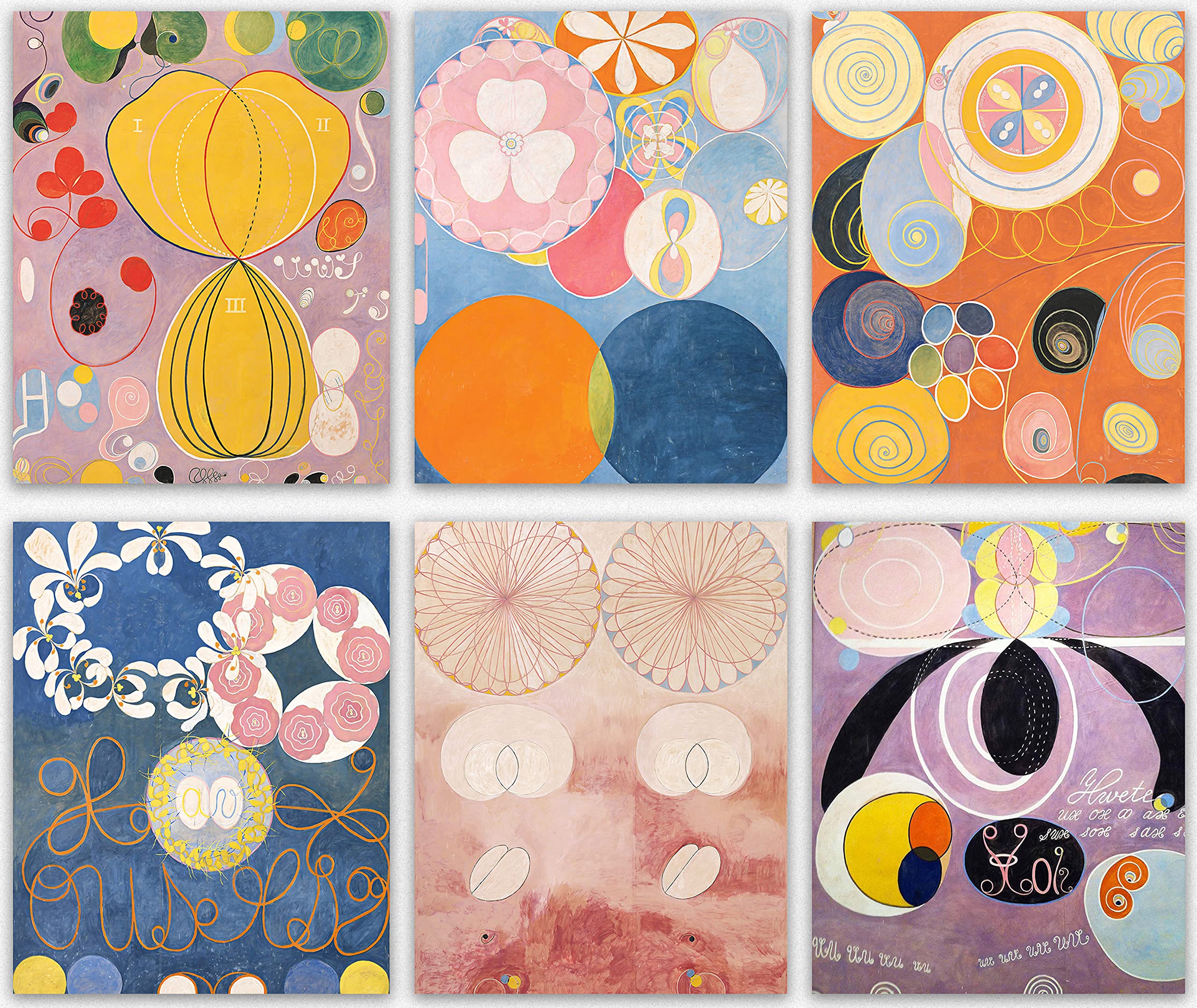 Hilma Af Klint Wall Decor - Modern Abstract Paintings, Vintage Wall Art for Living Room Decor, Kitchen Decor, Bedroom Decor, Premium Modern Gift for Mom Home Decor - Pack of 6 Gift Art (8X10 inches)