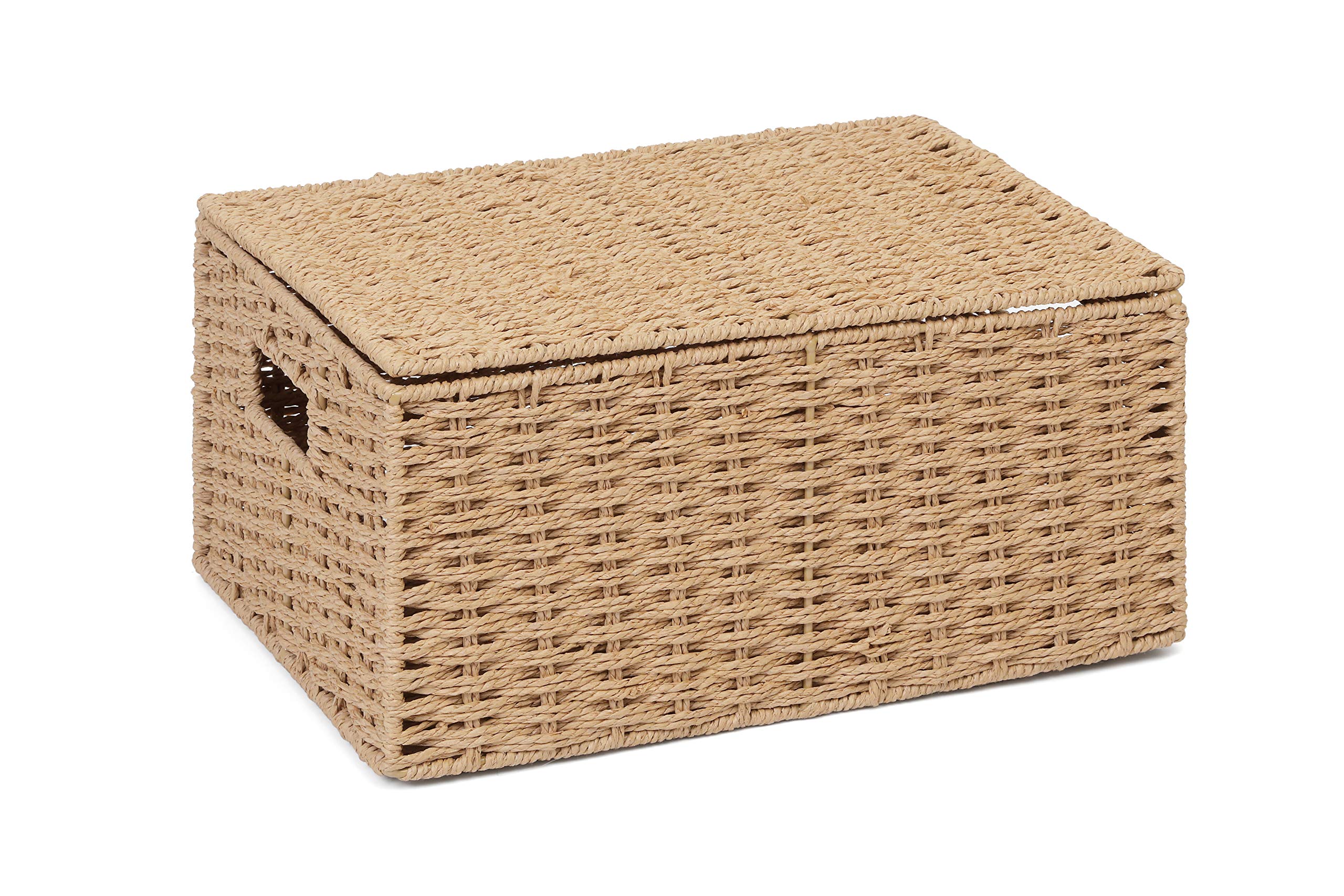 Arpan Natural Paper Rope Storage Basket Box With Lid (Large)
