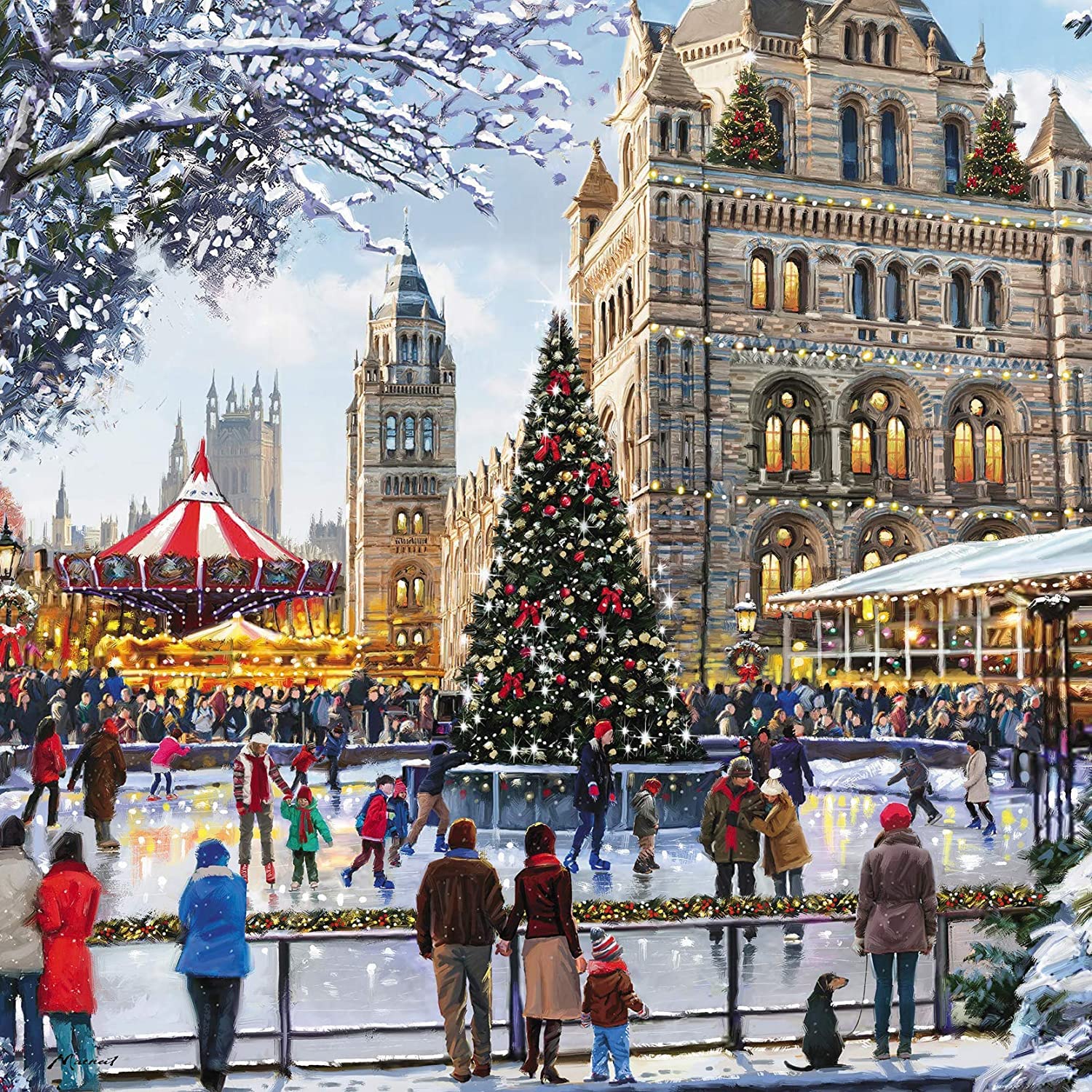 Medici Pack of 6 Charity Christmas Cards - Pack of 6 Premium Festive Christmas Greeting Cards with Envelopes - Festive Ice Skating in London Scene - Supporting UK Charities - 6 of 1 Design