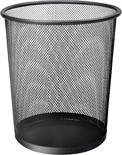 KEPLIN Round Trash Can Bin 1 Pack Black Non-slip Mesh Waste Paper Bin