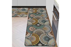 CHIINVENT Kitchen Mats Anti Fatigue Mats for Kitchen Floor Non Slip Boho Kitchen Rugs Set of 2 Cushioned Kitchen Floor Mat Memory Foam Kitchen Mats for Floor Colorful Comfort Mat for Standing,17x28+17x47inch