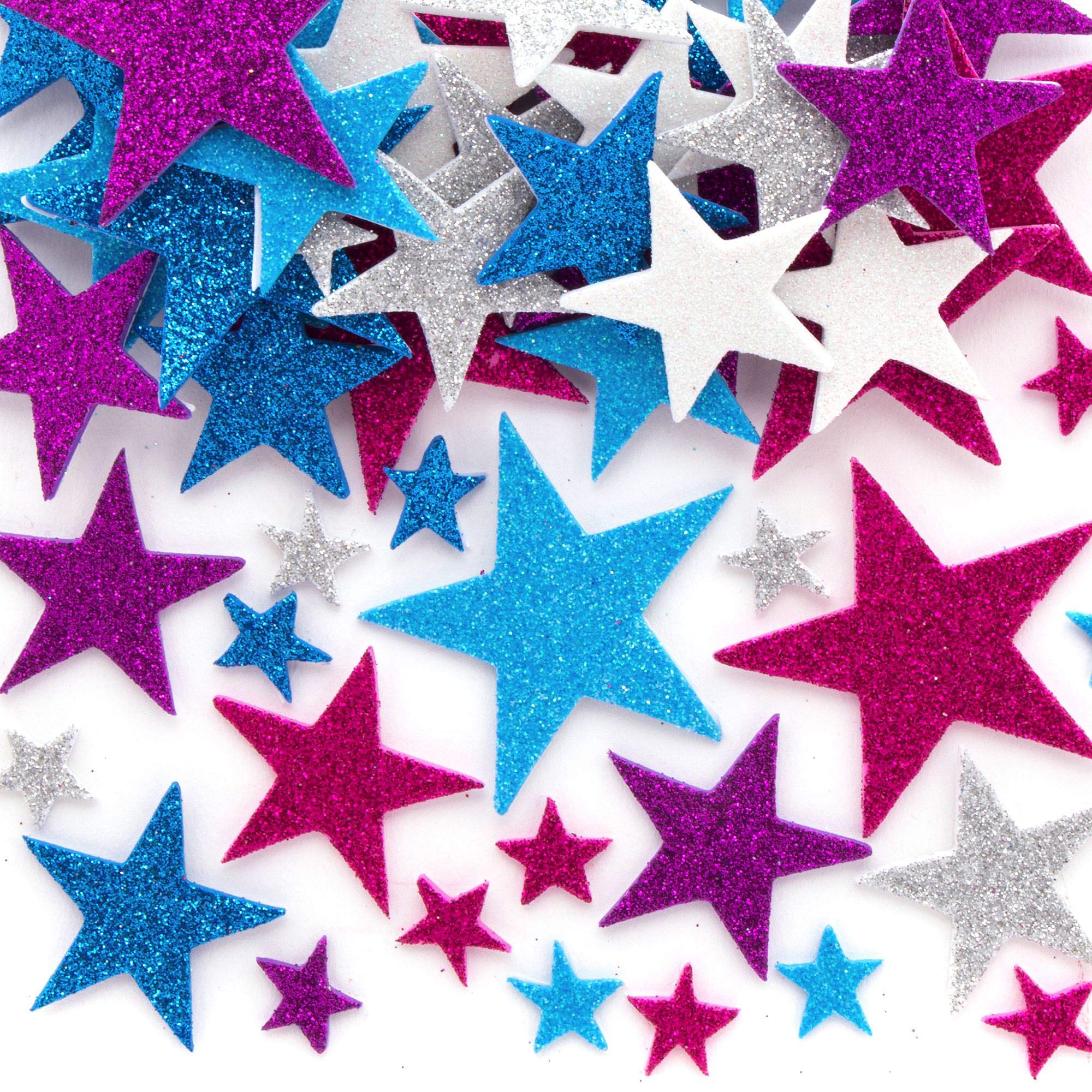 Baker Ross AX435 Winter Glitter Star Foam Stickers - Pack of 198, Glitter Star Stickers, Foam Sheets for Crafts, Great Foam Stickers for Children Crafts