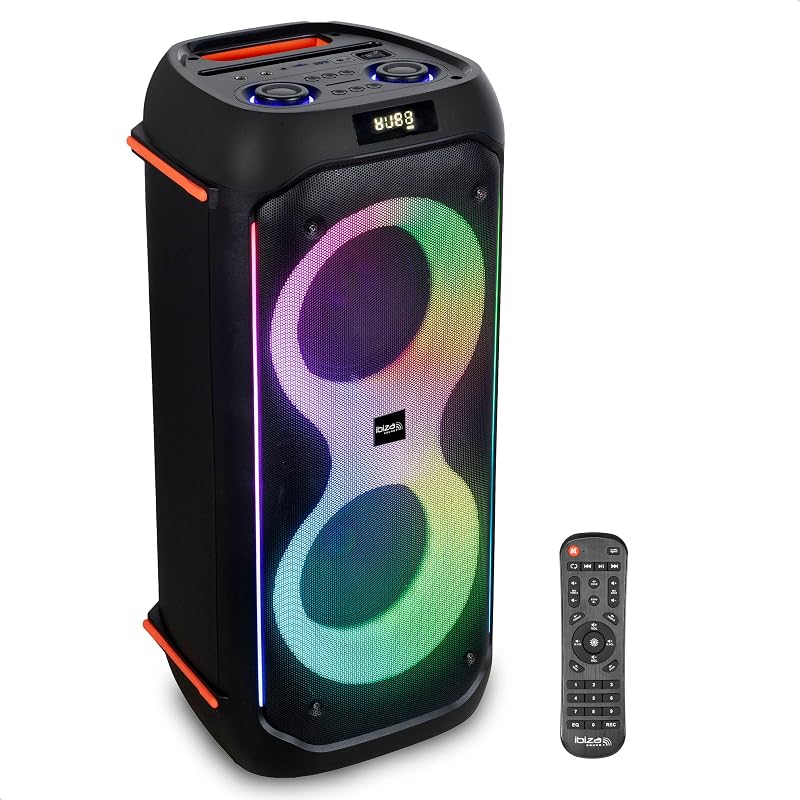 - COLUMBA600 - Enceinte, Baffle Puissant de 2x6,5”/16cm sur Batterie Rechargeable - Bluetooth, Micro-SD, USB, Aux, 2 MIC in - TWS - LED Infini Multicolore - Poignée
