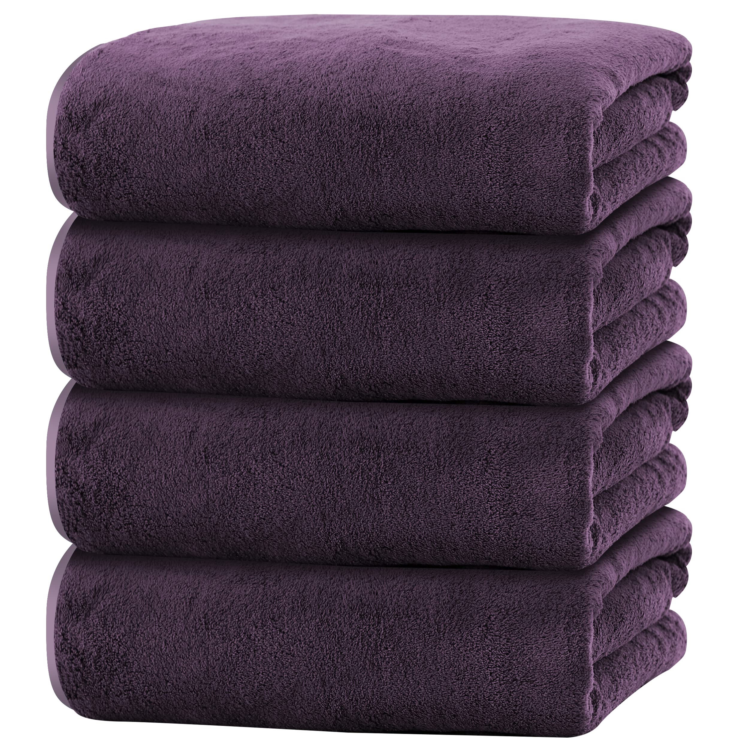 Photo 1 of Cosy Family Microfiber 4 Pack Bath Towel Set, Lightweight and Quick Drying, Ultra Soft Highly Absorbent Towels for Bathroom, Gym, Hotel, Beach and Spa (Grape Purple)
