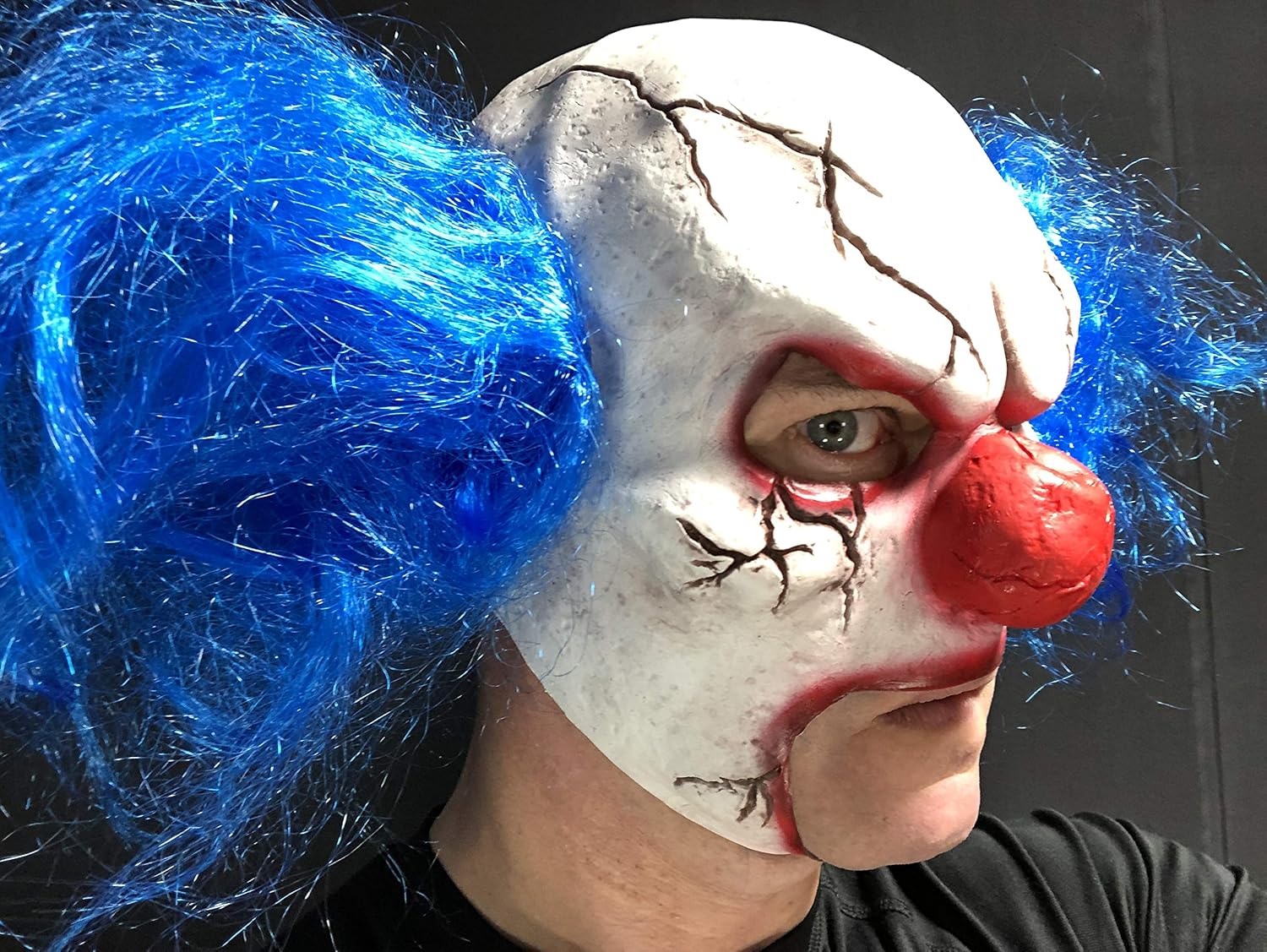 Scary Clown MASK, Johnniesfx, Open Mouth, Adult, One Size, fancy Dress, Halloween Masks, Cracked White - Image 4