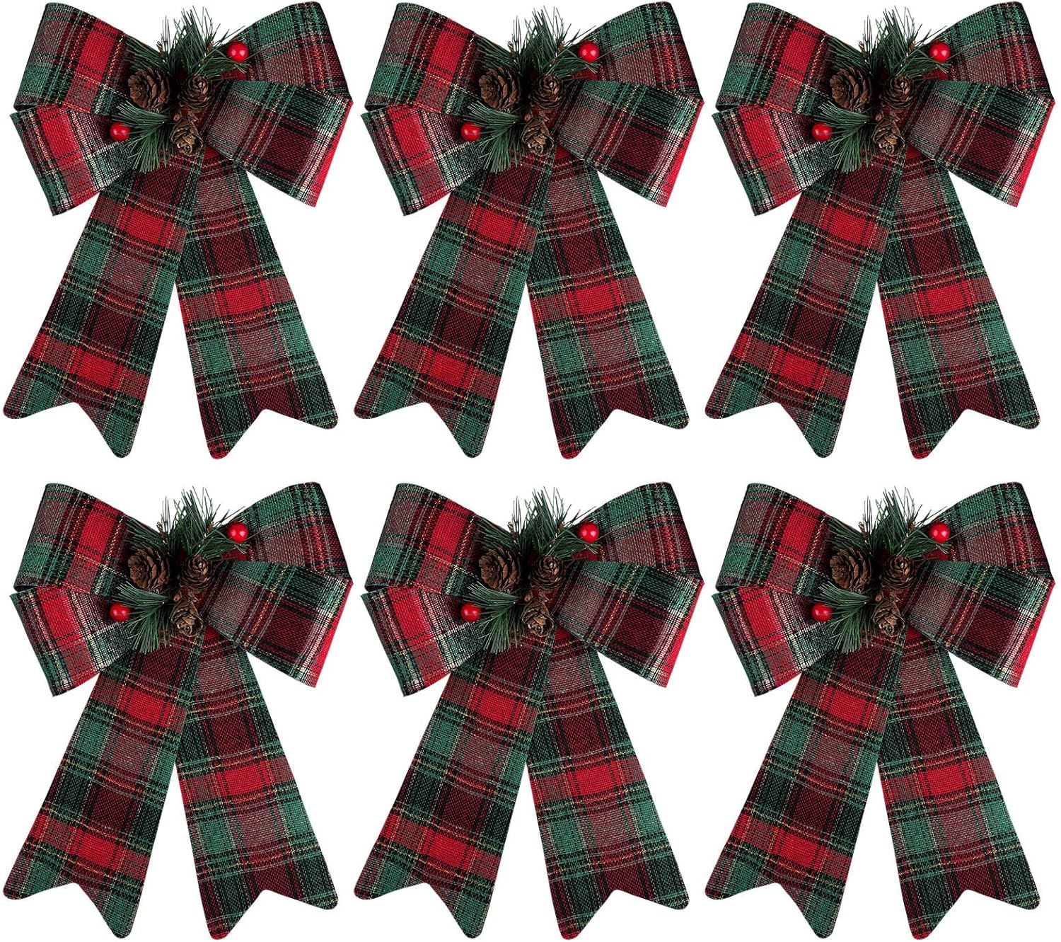 Bows & Ribbons - URATOT 6 Pack Christmas Wreaths Bows with Pinecones Needles Xmas Decorations Bows Natural Christmas Tree Bows for Holiday Decoration or DIY Crafts, 9 x 12 Inches