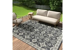 COCOER-Floral Outdoor Rug 5X7 Waterproof-Reversible Indoor Outdoor Rugs-Patio Rug Outdoor Area Rug-Outdoor Plastic Straw Rug-Outdoor Carpet for Outside Deck Camping Porch Balcony Rv-Patio Decor