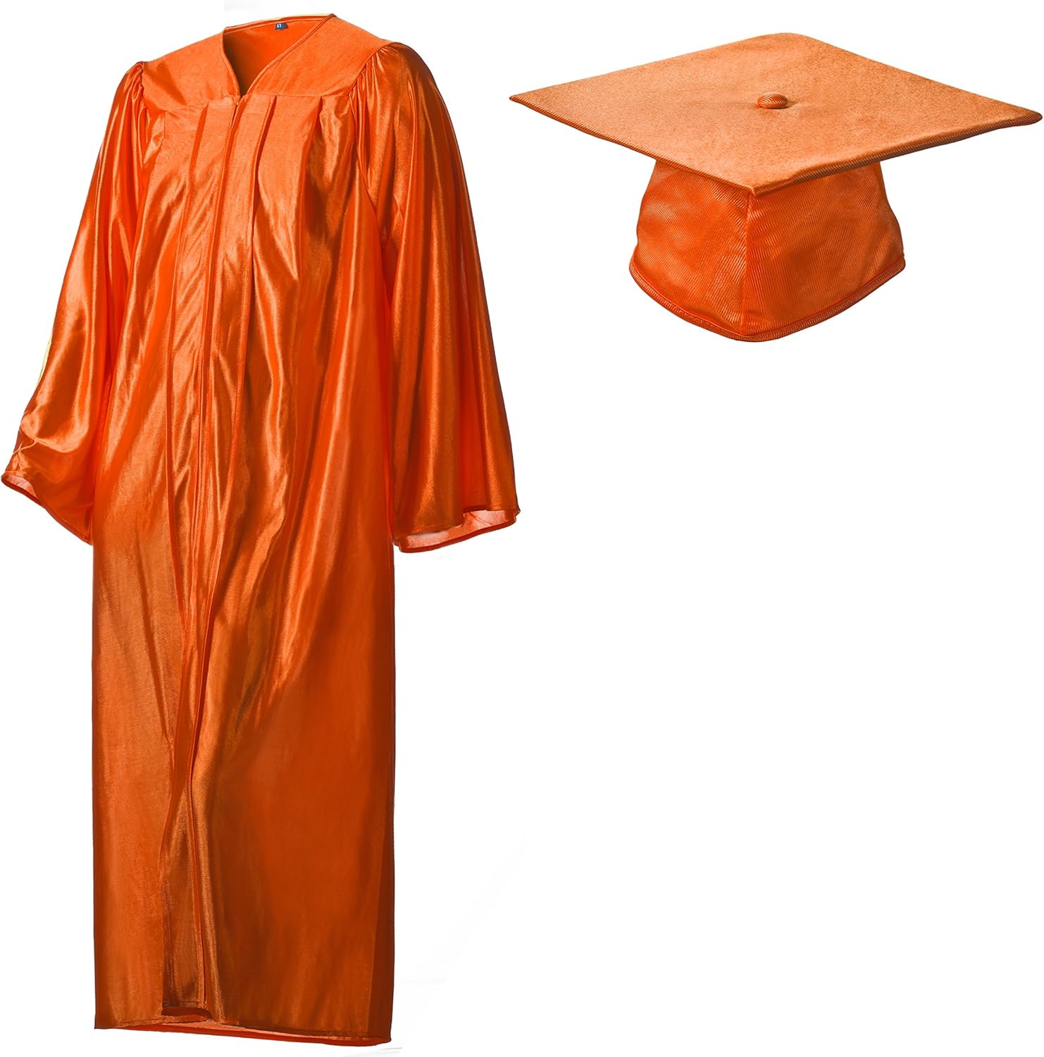 Shiny Orange Graduation Cap and Gown Set in Multiple Sizes