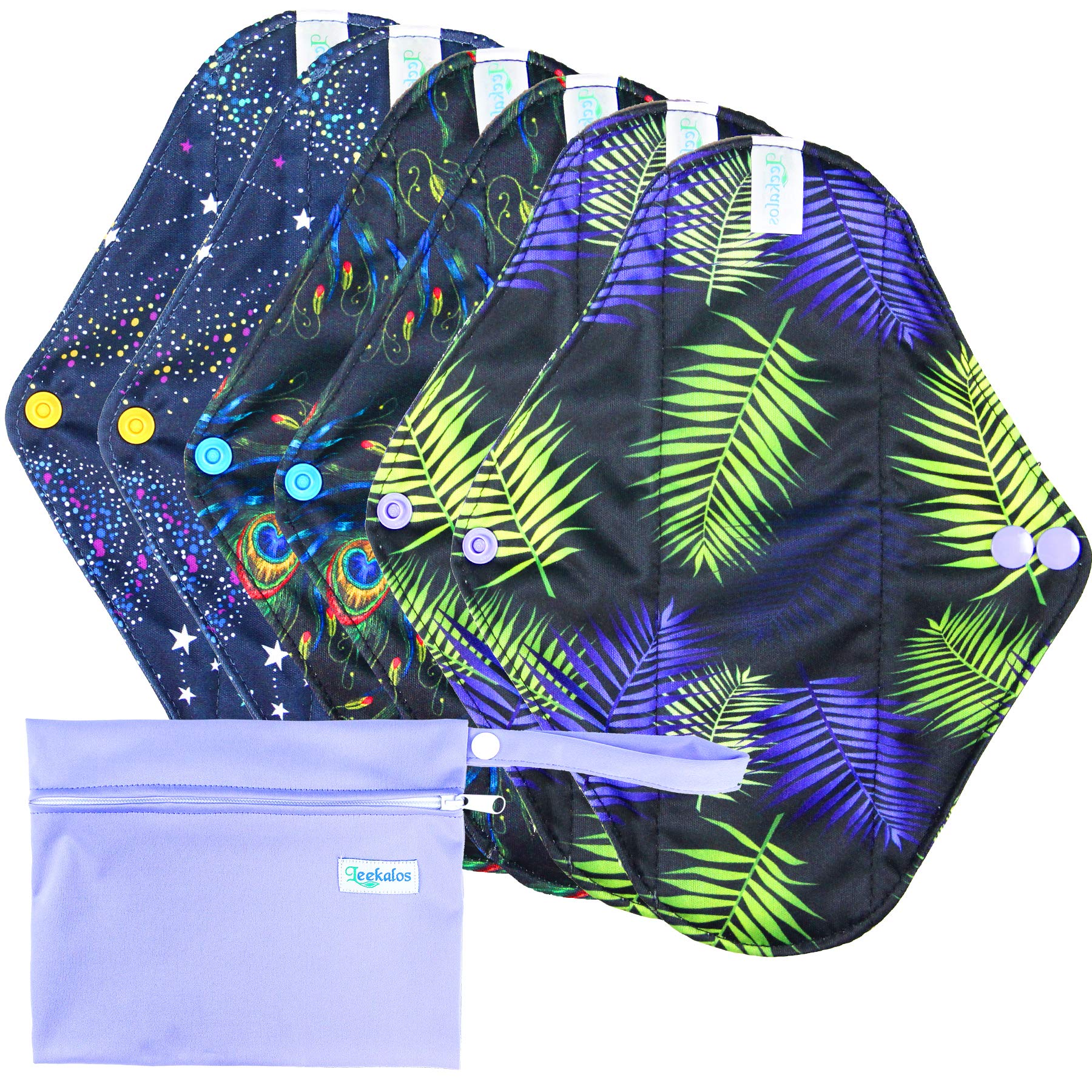 Photo 1 of Leekalos Reusable Bamboo Cloth Pads - Light Incontinence Pads - Pack of 6, 1 Mini Wet Bag