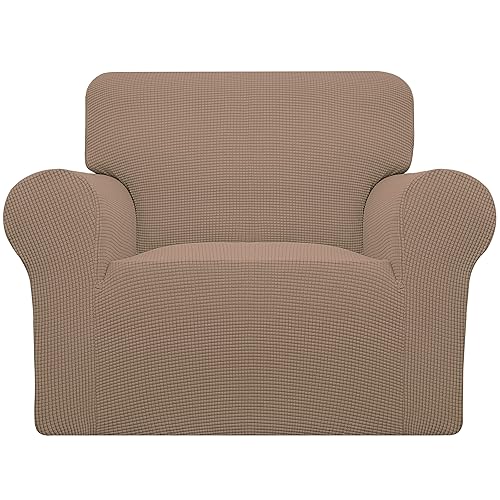 Easy-Going Stretch Chair Sofa Slipcover 1-Piece Couch Sofa Cover Furniture Protector Soft with Elastic Bottom for Kids, Pet. Spandex Jacquard Fabric Small Checks (Chair, Camel)