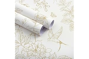 Froluya Gold and Cream White Vintage Floral Wallpaper Peel and Stick Wallpaper Removable Boho Peel and Stick Wallpaper Self Adhesive Wall Paper for Bedroom Cabinets Shelf Liner Vinyl Roll 118"x17.7"