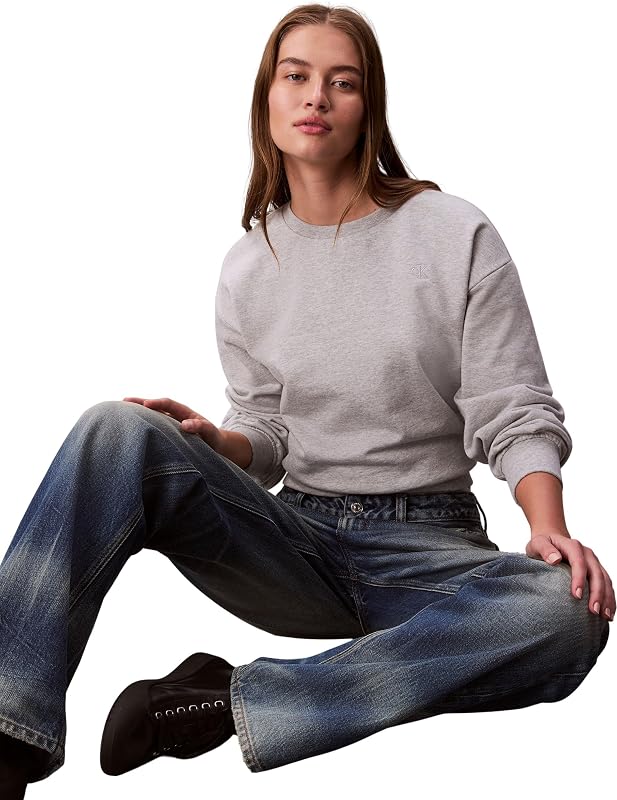 Donna Felpa Archive Logo French Terry Girocollo, Grigio (History Grey Heather), L