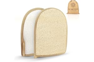 ALMOONI Premium Exfoliating Loofah Glove Pad Body Scrubber. Our Mitt Gloves are Made of Natural Egyptian Shower Loufa Sponge That Gets You Clean, Not Just Spreading Soap (2 Pack)
