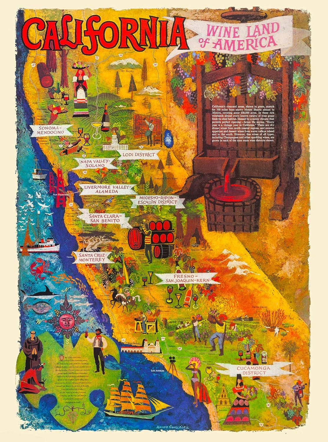 DHArt 1000 Piece Wood Jigsaw Puzzle Wine Land California Wineries Map