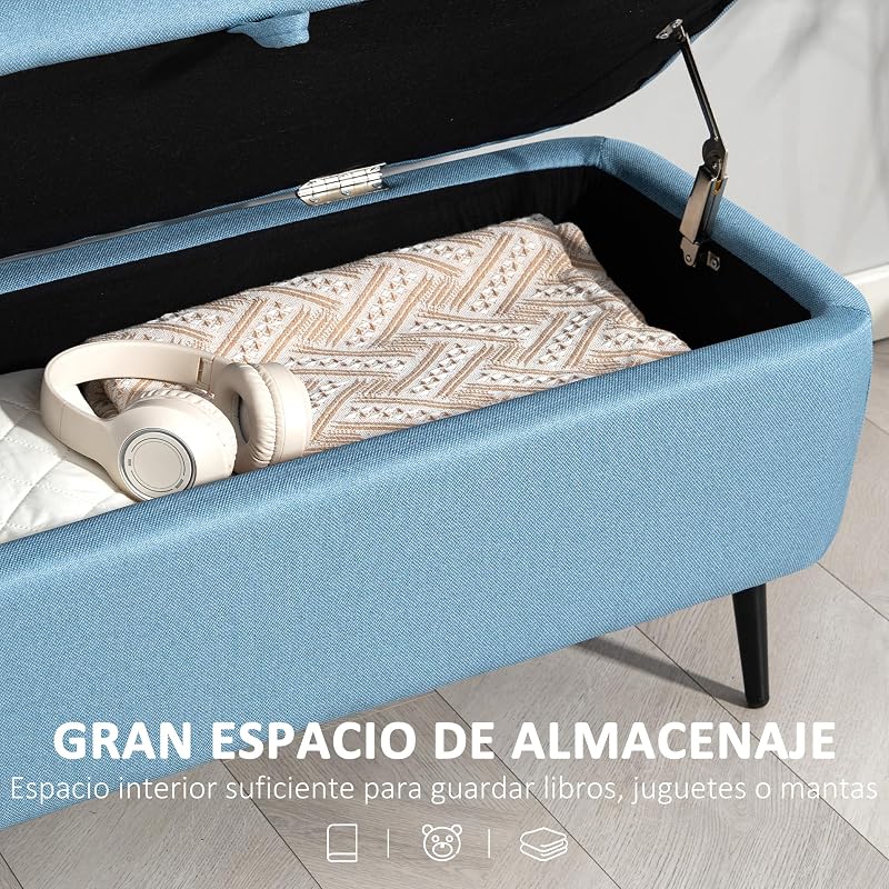 Puff Almacenaje Banco 61L con Tapa Abatible Azul Claro