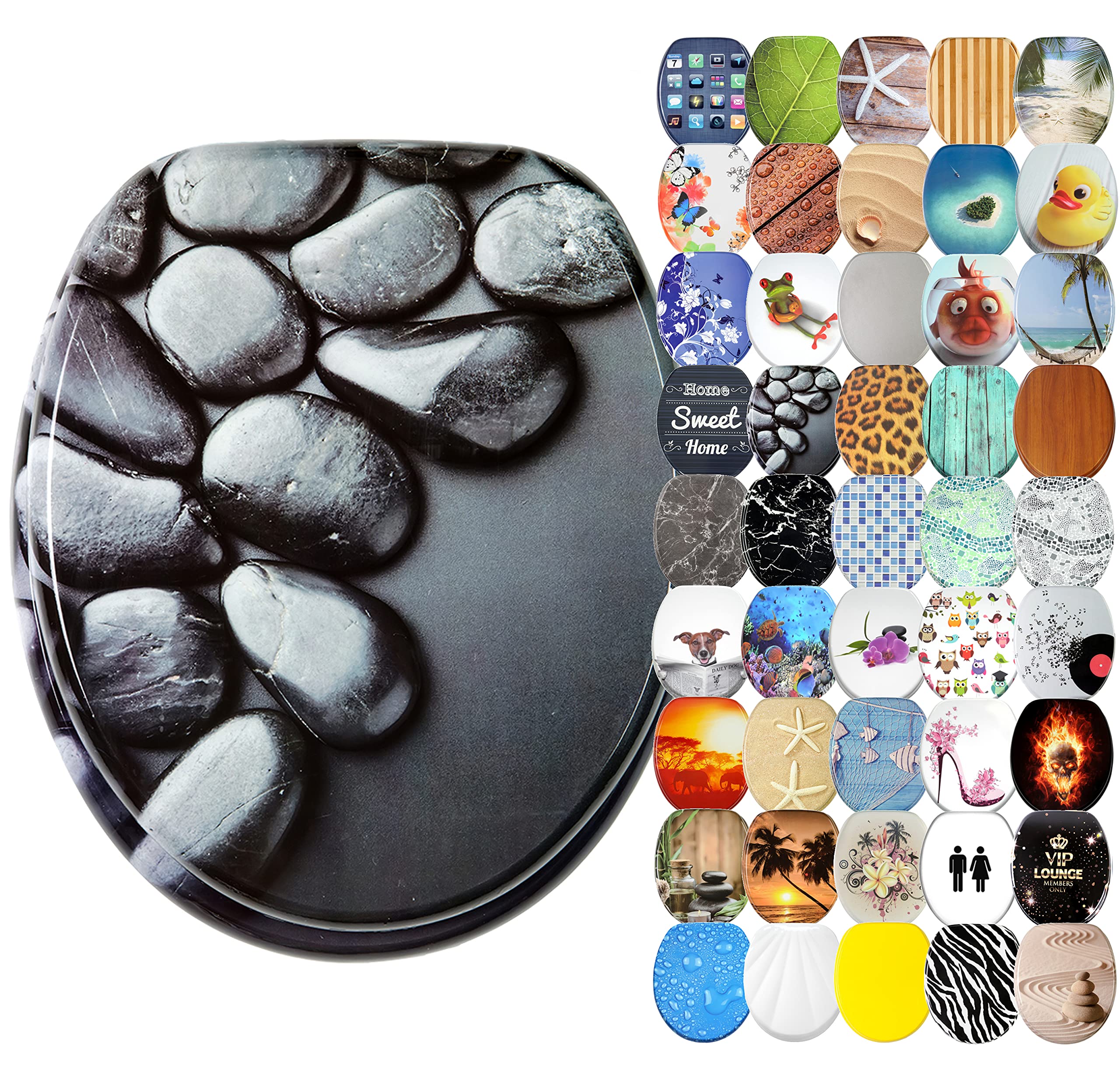 Sanilo Soft Close Toilet Seat, Wide Choice of New Toilet Seats, Stable Hinges, Easy to Mount (Hot Stones) — image 1