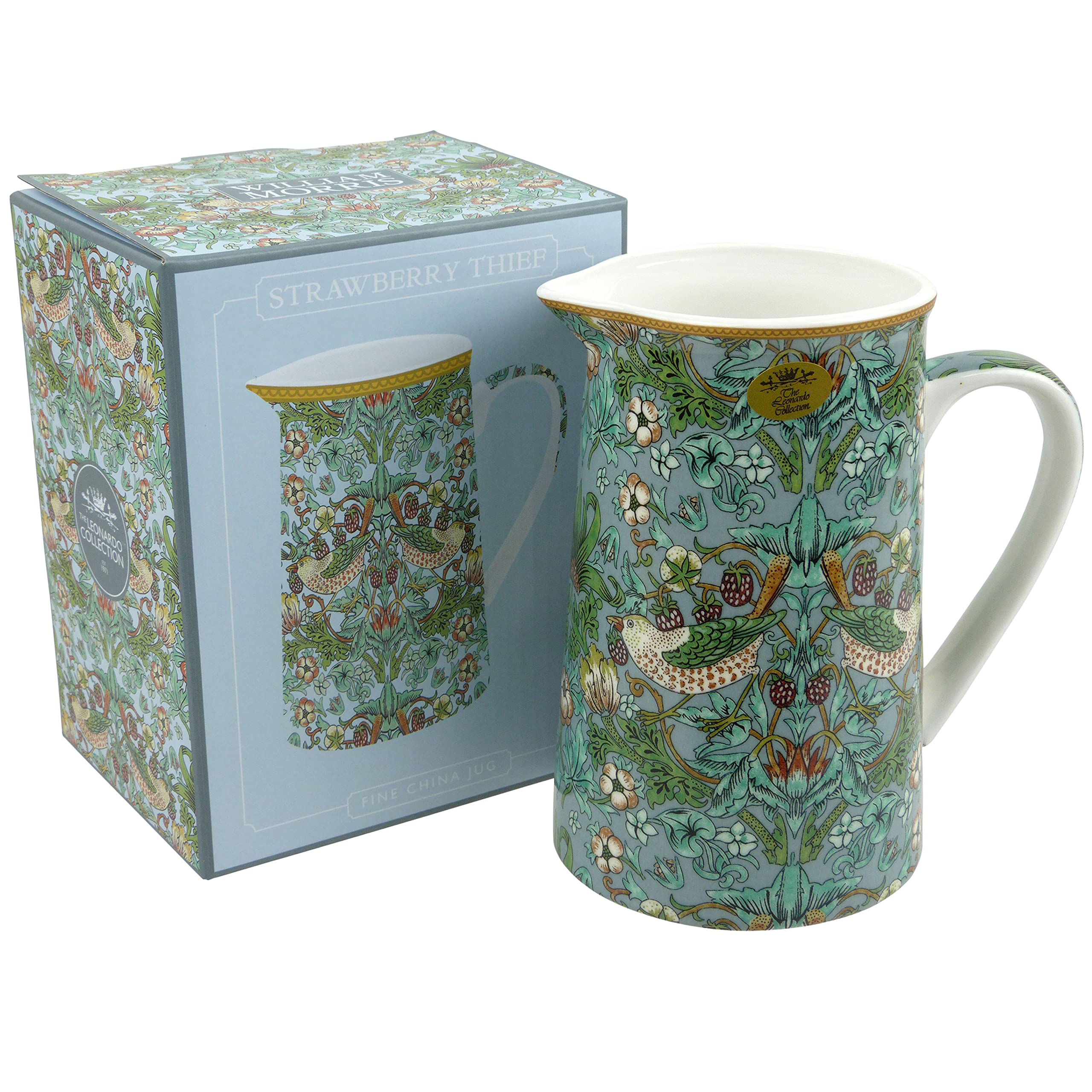 The Leonardo Collection LP94032 William Morris Strawberry Thief Teal Milk Cream Jug, Fine China, Boxed