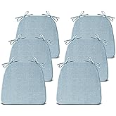 IASEAHK Chair Cushions for Dining Chairs Set of 6, Non Slip Kitchen Chair Pads, 17" x 16" x 2", Indoor Dining Chair Cushions with Ties, D-Shaped Seat Cushions for Kitchen Chairs, Light Blue