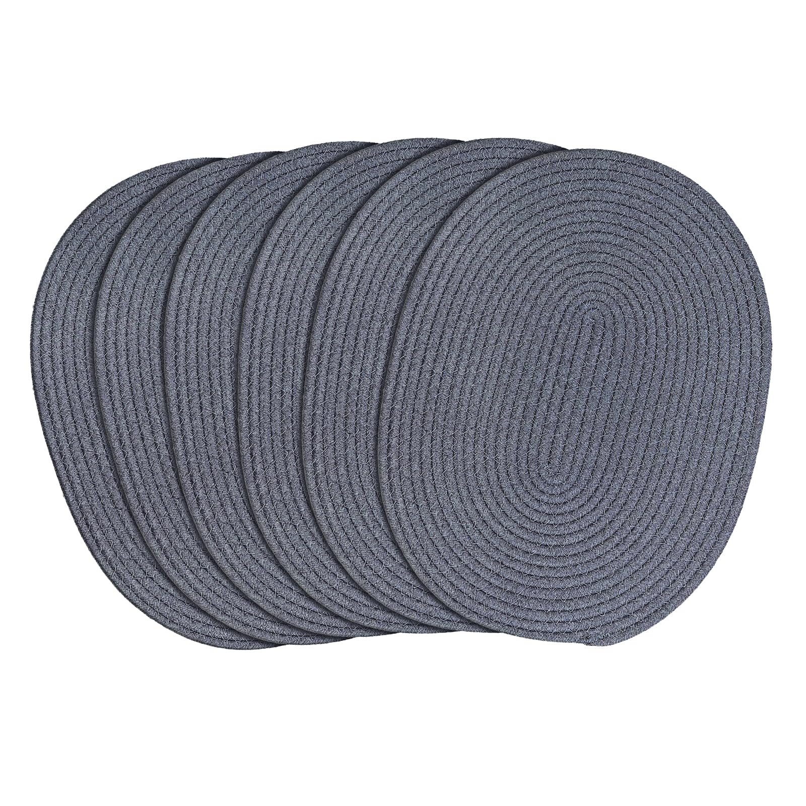 fanquare Oval Woven Placemats Set of 6 Dark Grey Cotton Rope Braided Placemats Heat Resistant Washable Non-Slip Table Mats for Kitchen Dining Table, Home Decoration 30 * 40cm
