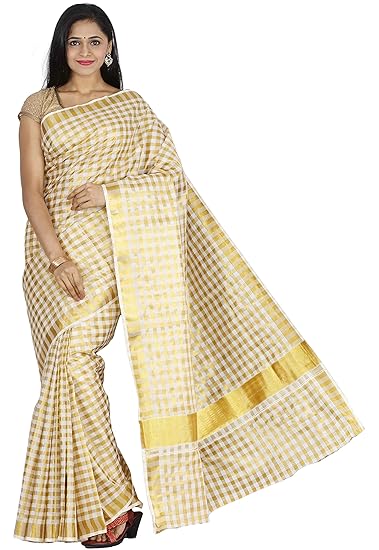Women's Kasavu Cotton Saree With Running Blouse (JIS SAREE F65_Cream)