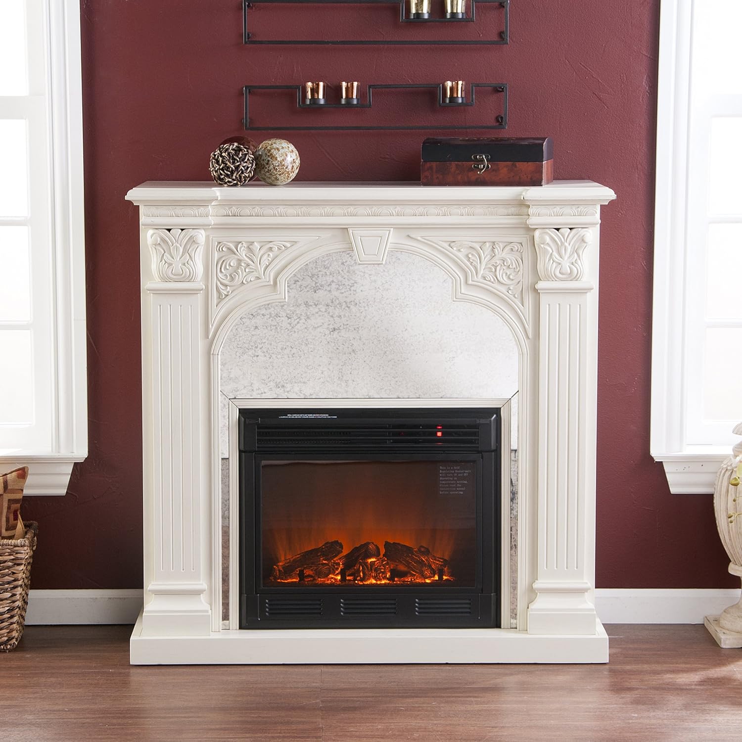 Electric Fireplace with Fluted Columns in Ivory Finish Home & Kitchen