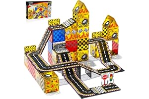 GobiDex Magnetic Tiles Road Set Car Toys, Truck Race Track Magnet Tiles Building Blocks for Toddlers STEM Construction Preschool Toys for Kids Ages 3-5 4-8, 3+ Years Old Boys Girls Birthday Gifts Toys